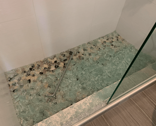 Bathroom glass and tile surfaces